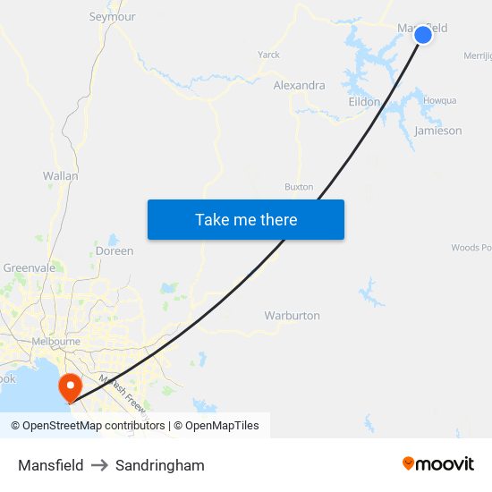 Mansfield to Sandringham map