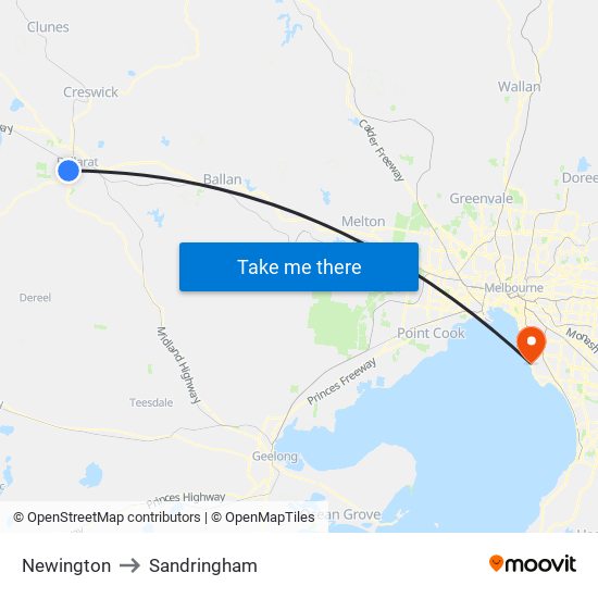 Newington to Sandringham map