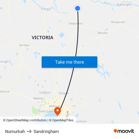 Numurkah to Sandringham map