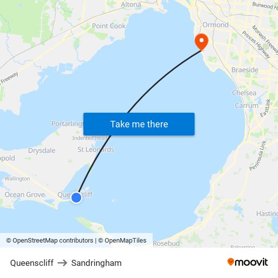 Queenscliff to Sandringham map