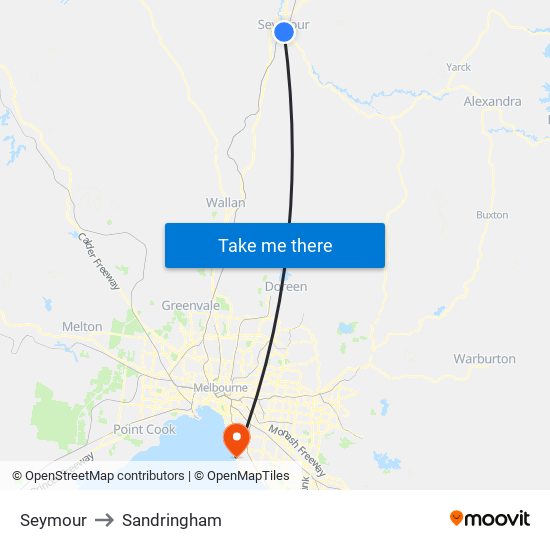 Seymour to Sandringham map