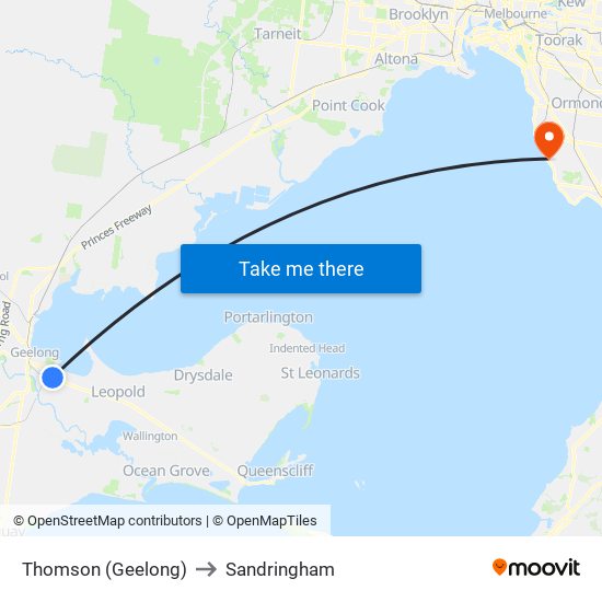 Thomson (Geelong) to Sandringham map