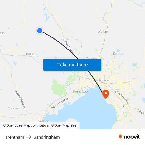 Trentham to Sandringham map