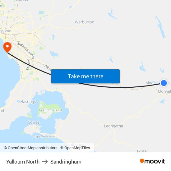 Yallourn North to Sandringham map