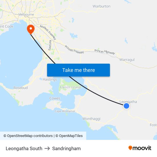 Leongatha South to Sandringham map