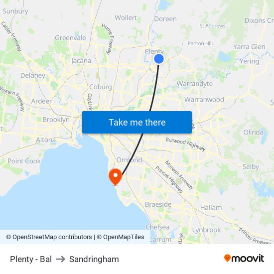 Plenty - Bal to Sandringham map