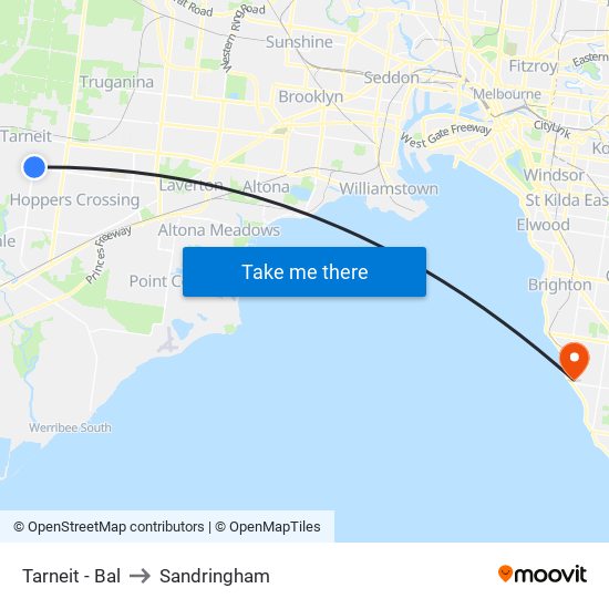 Tarneit - Bal to Sandringham map