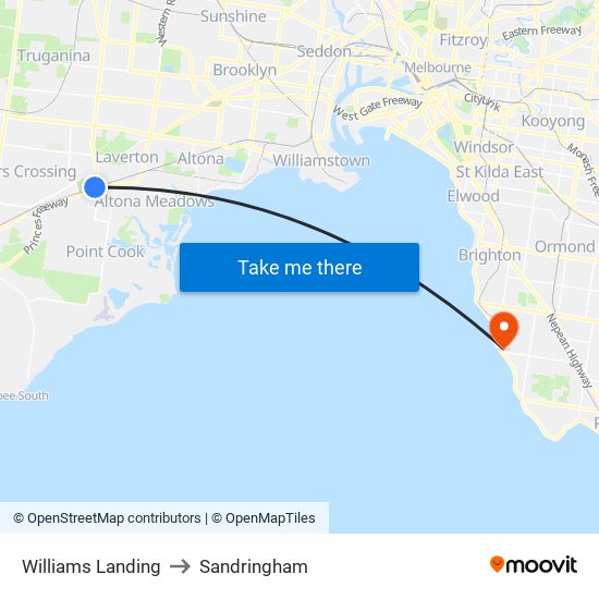 Williams Landing to Sandringham map