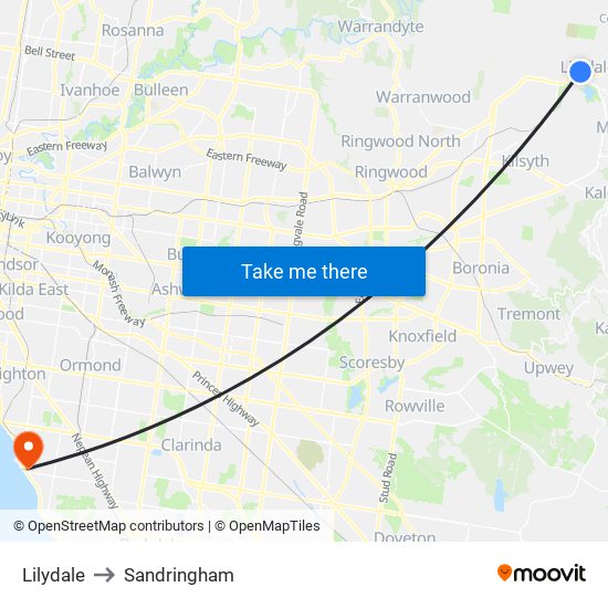 Lilydale to Sandringham map