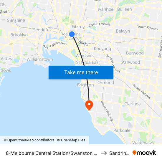 8-Melbourne Central Station/Swanston St (Melbourne City) to Sandringham map