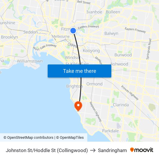 Johnston St/Hoddle St (Collingwood) to Sandringham map