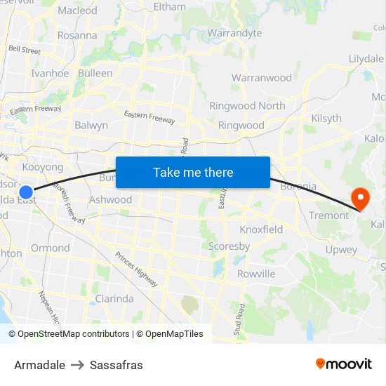 Armadale to Sassafras map