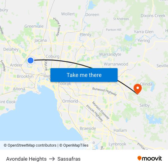 Avondale Heights to Sassafras map