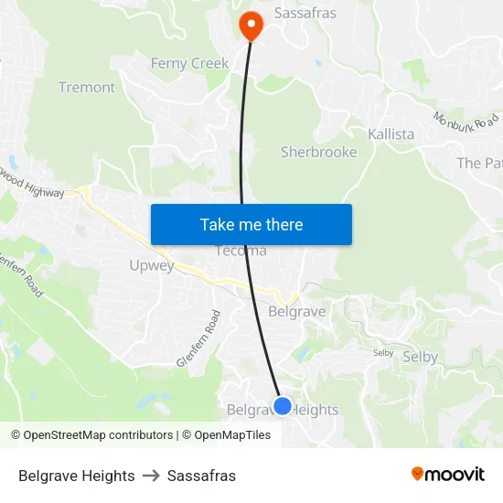 Belgrave Heights to Sassafras map