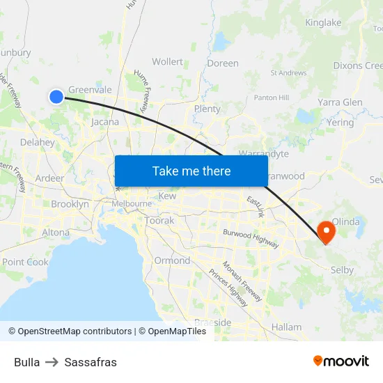 Bulla to Sassafras map