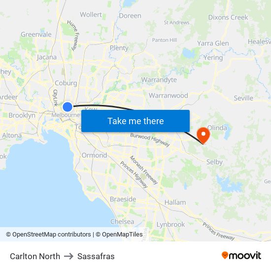 Carlton North to Sassafras map