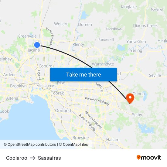 Coolaroo to Sassafras map