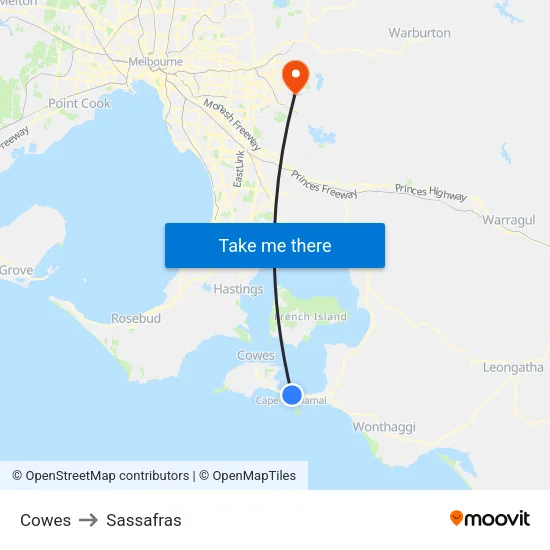 Cowes to Sassafras map