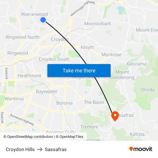 Croydon Hills to Sassafras map