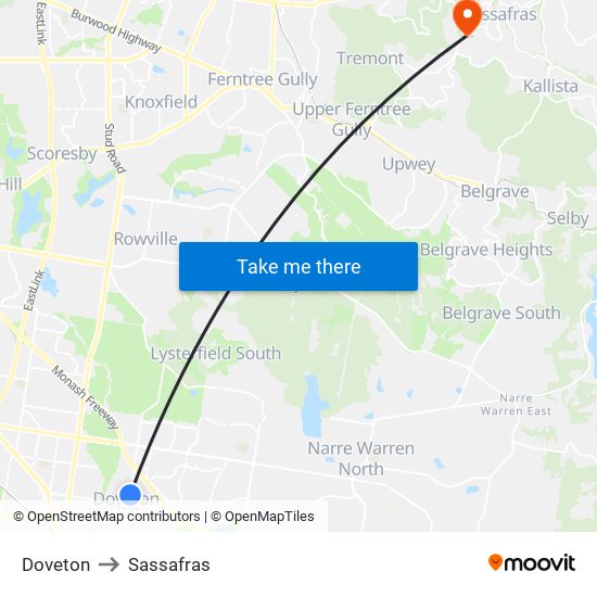 Doveton to Sassafras map