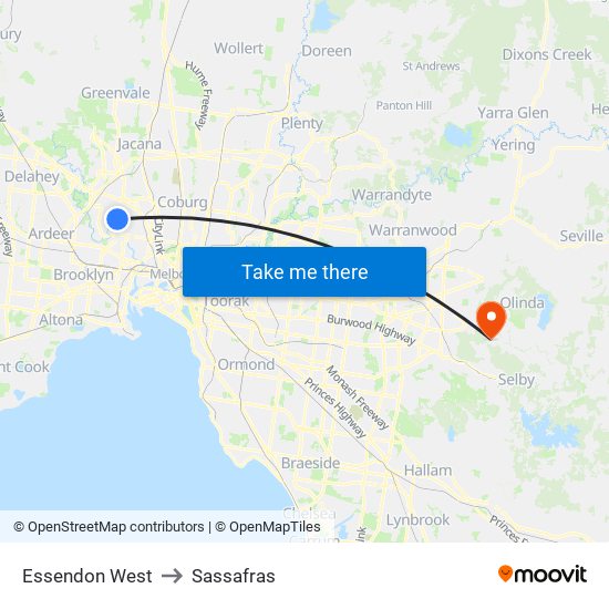 Essendon West to Sassafras map