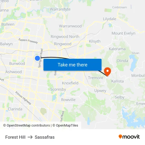Forest Hill to Sassafras map