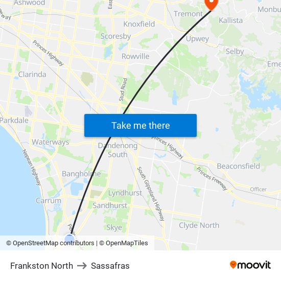 Frankston North to Sassafras map