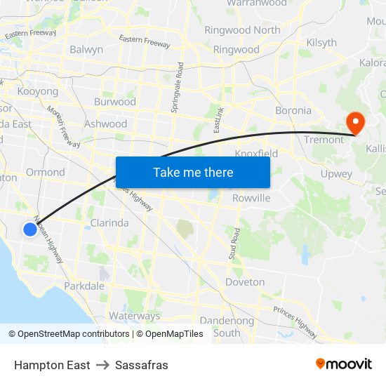 Hampton East to Sassafras map