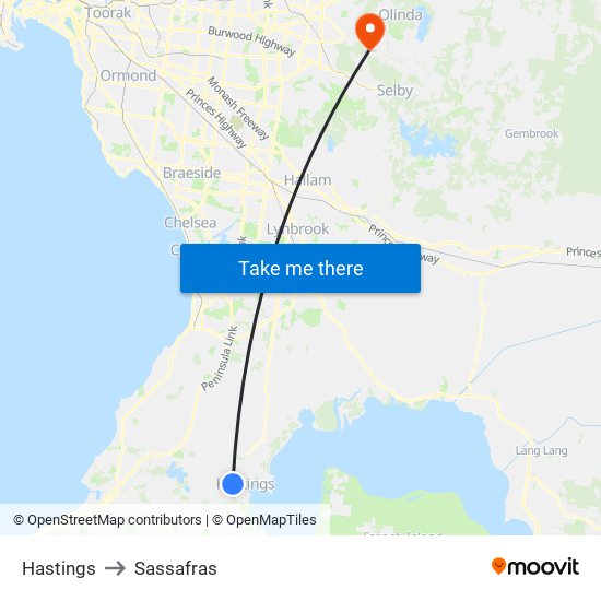 Hastings to Sassafras map