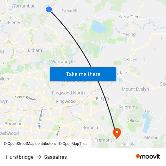 Hurstbridge to Sassafras map