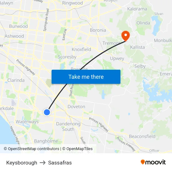 Keysborough to Sassafras map