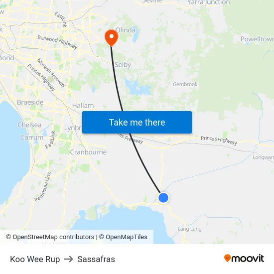 Koo Wee Rup to Sassafras map