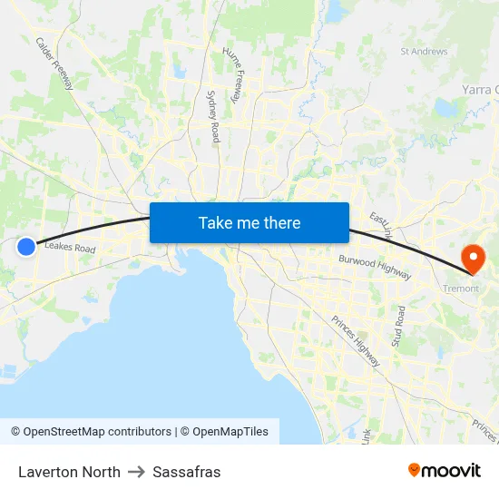 Laverton North to Sassafras map