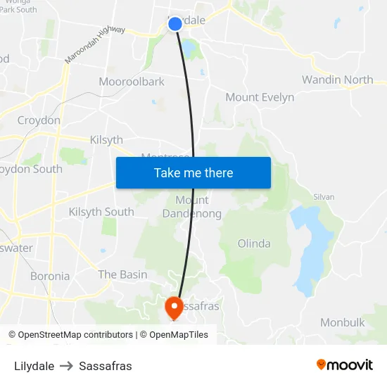 Lilydale to Sassafras map