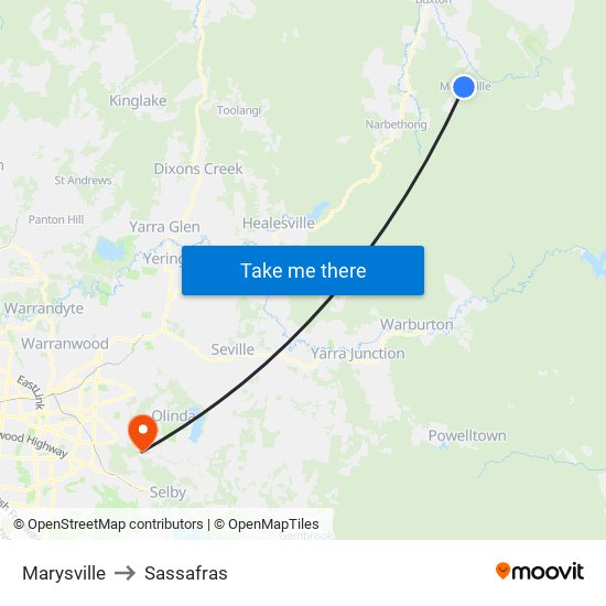 Marysville to Sassafras map