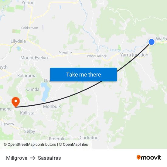 Millgrove to Sassafras map