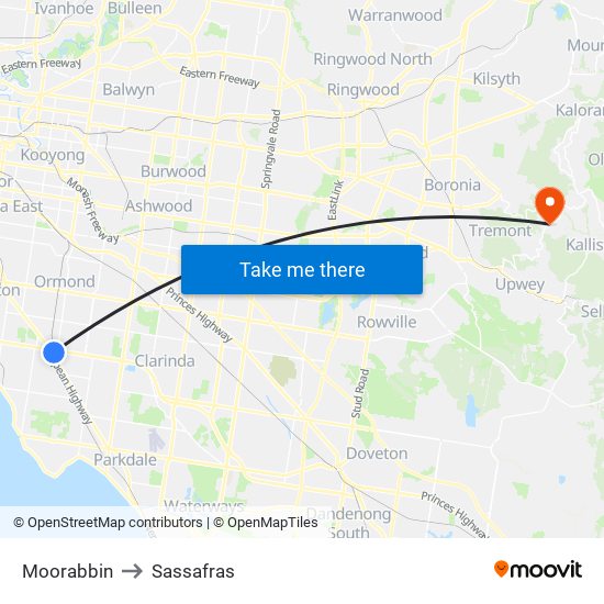 Moorabbin to Sassafras map