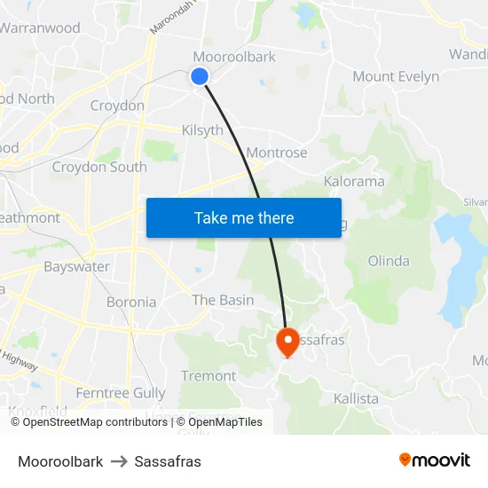 Mooroolbark to Sassafras map