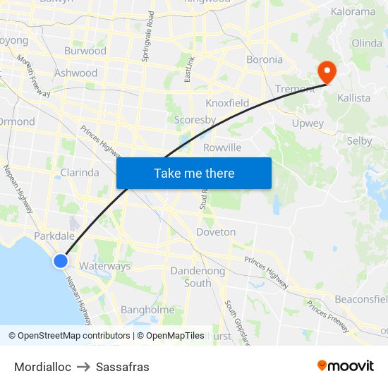 Mordialloc to Sassafras map