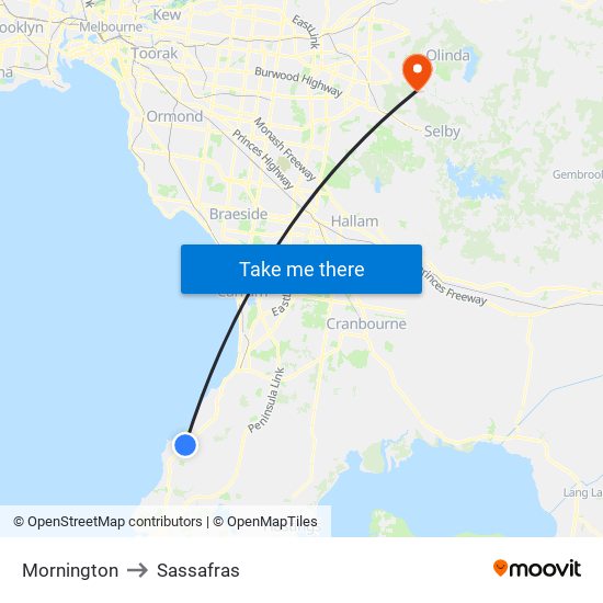 Mornington to Sassafras map