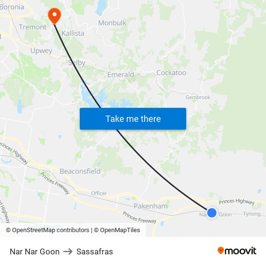 Nar Nar Goon to Sassafras map