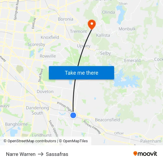 Narre Warren to Sassafras map