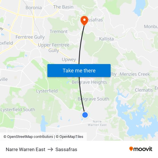 Narre Warren East to Sassafras map