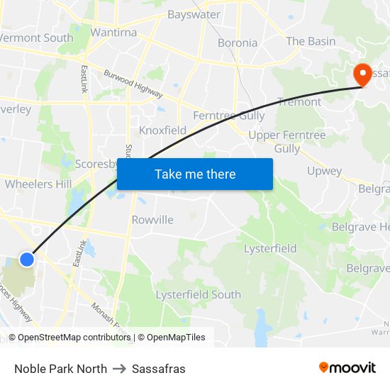 Noble Park North to Sassafras map