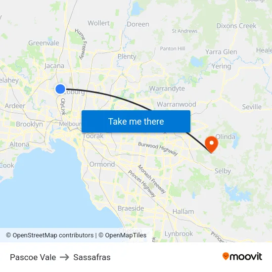 Pascoe Vale to Sassafras map