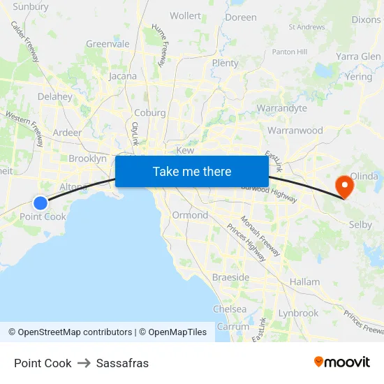 Point Cook to Sassafras map