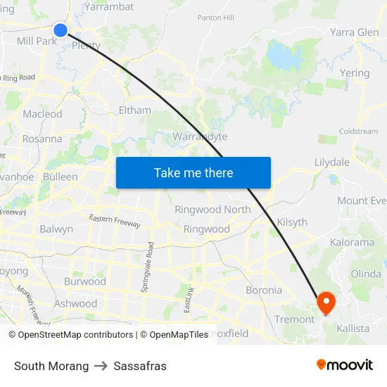 South Morang to Sassafras map