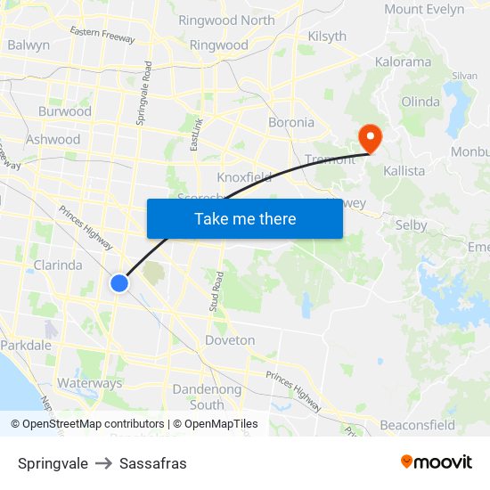 Springvale to Sassafras map