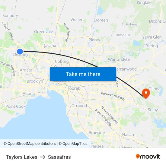 Taylors Lakes to Sassafras map