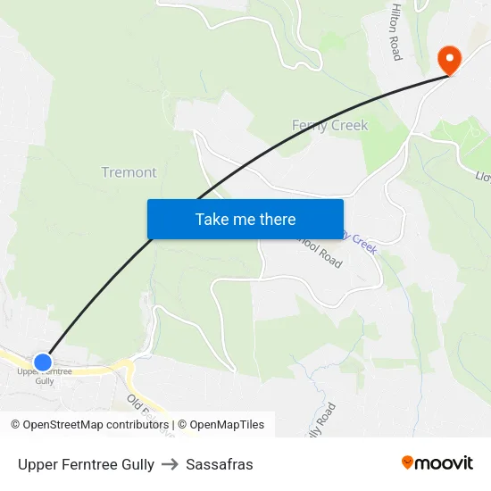 Upper Ferntree Gully to Sassafras map